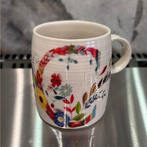 Anthropologie Starla Halfmann Initial "C" Monogram, Bright Flowers Coffee Mug